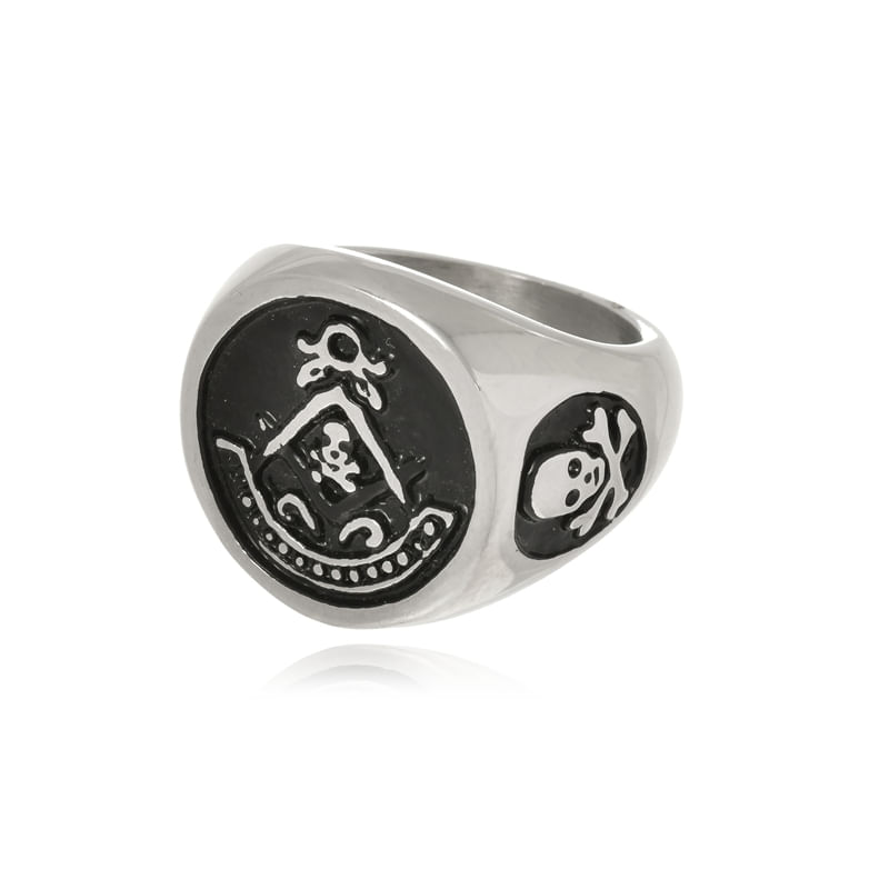 Miniatura Anel Boca Santa Semijoias Rock Caveira em Aço Inox Unisex