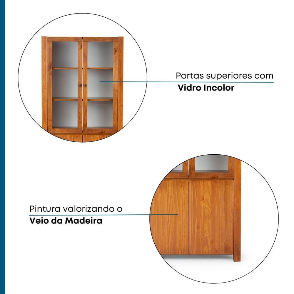 Miniatura Cristaleira Madeira Maciça 2 Portas 4 Prateleiras Rinno Artemobili Garapa