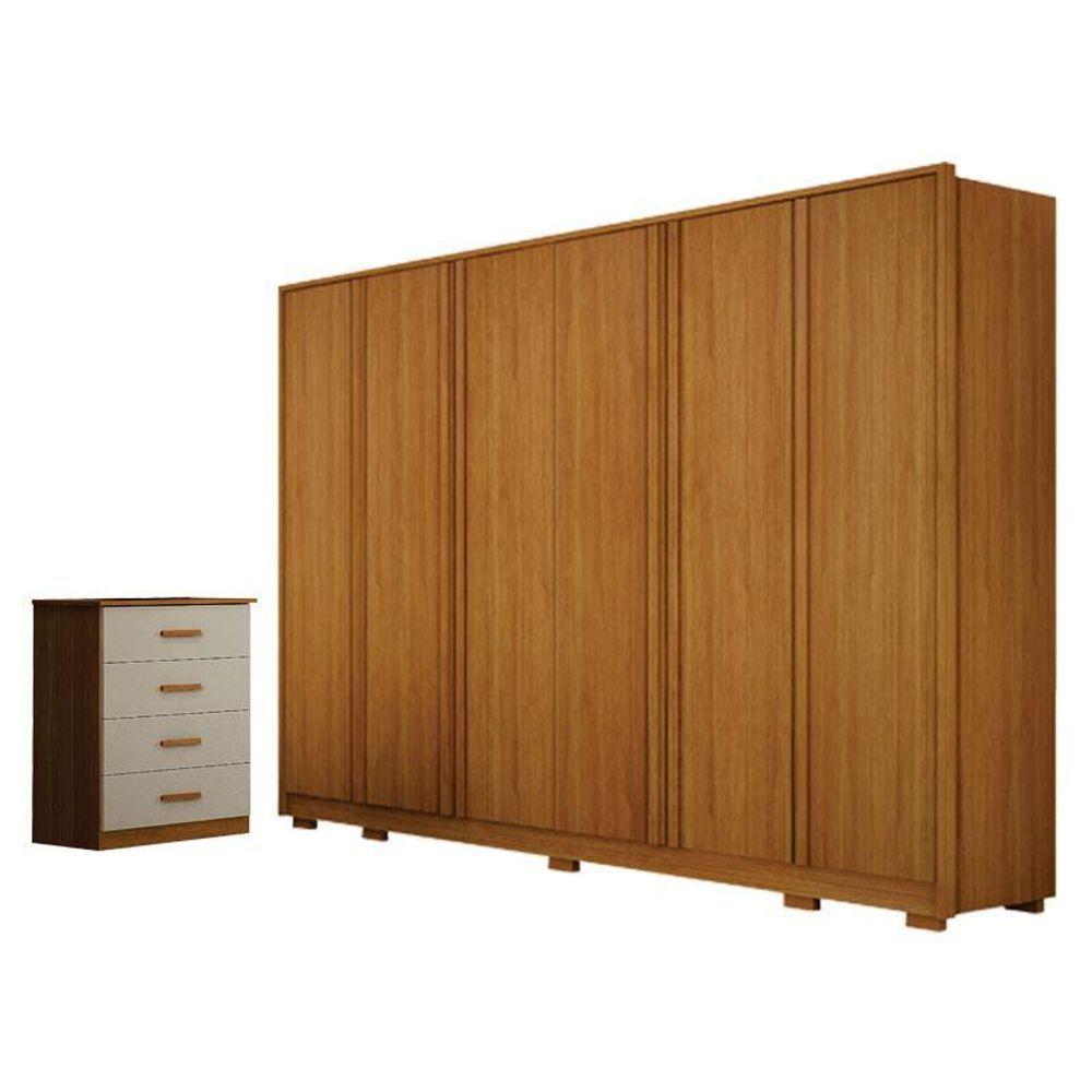 Miniatura Guarda Roupa Casal Ares 6 Portas Cinamomo Com Cômoda Rubi 4 Gavetas Cinamomo Off-white - Leifer