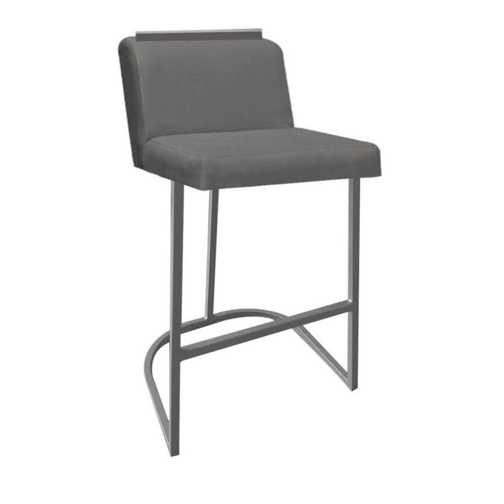 Miniatura Banqueta Com Encosto Nynna Luxo Confort Bistrô Cozinha Ferro Cinza Sintético Cinza - Amey Decor