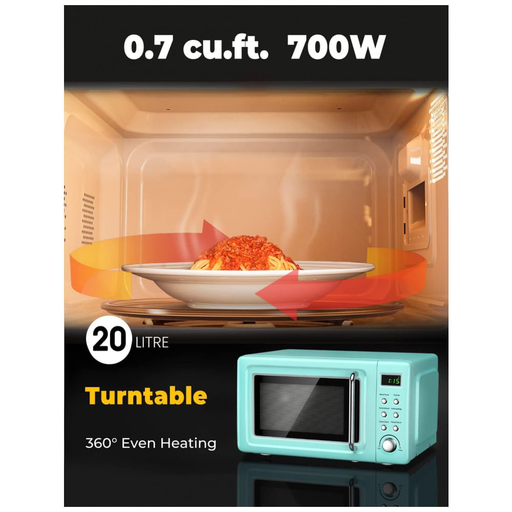 Miniatura Micro Ondas Retrô de Bancada com 8 Configurações 700W, Menta, 110v, SIMOE AMSE171MOGN, Verde