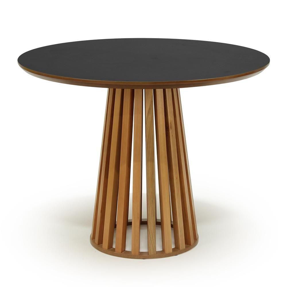 Miniatura Conjunto Mesa De Jantar Redonda Luana Amadeirada Preta 100cm Com 4 Cadeiras Eames Eiffel - Amarelo