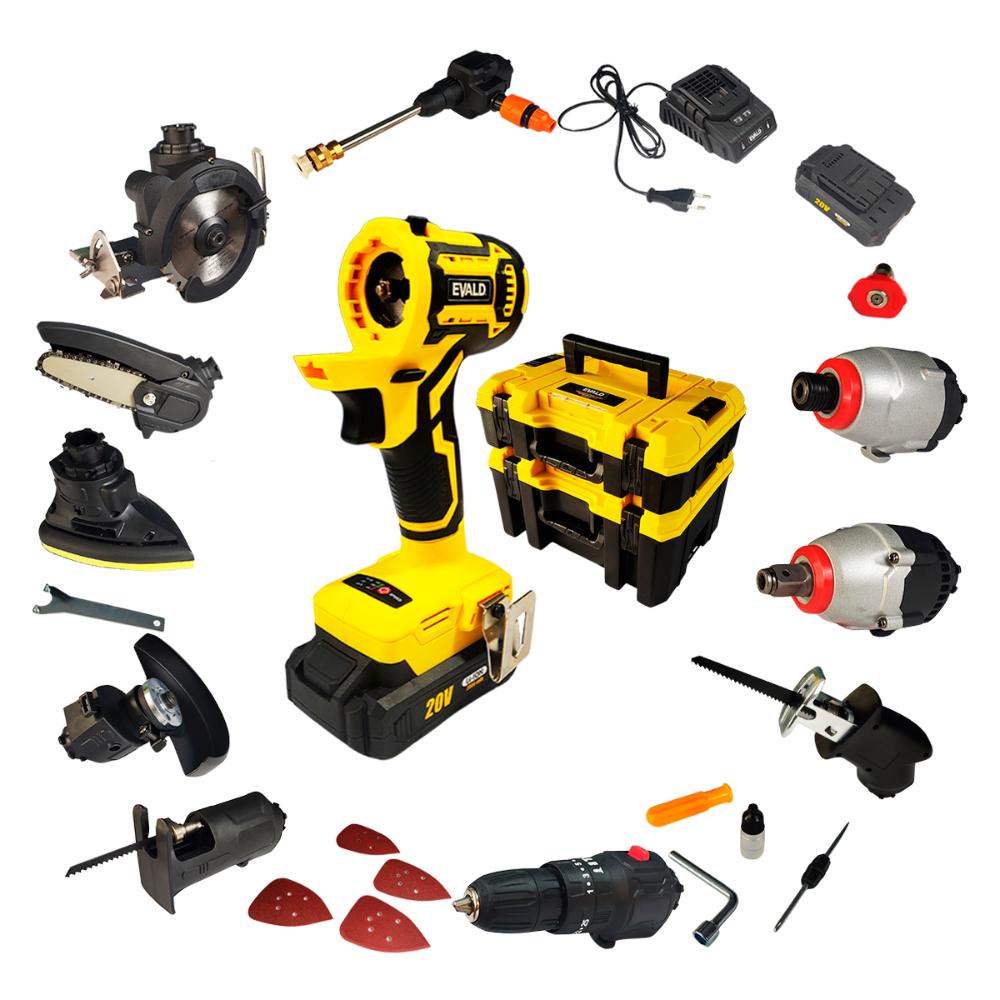 Miniatura Kit Furadeira Bateria 20V Multifuncional 10 em 1 Brushless EVFM-10 EVALD Bivolt