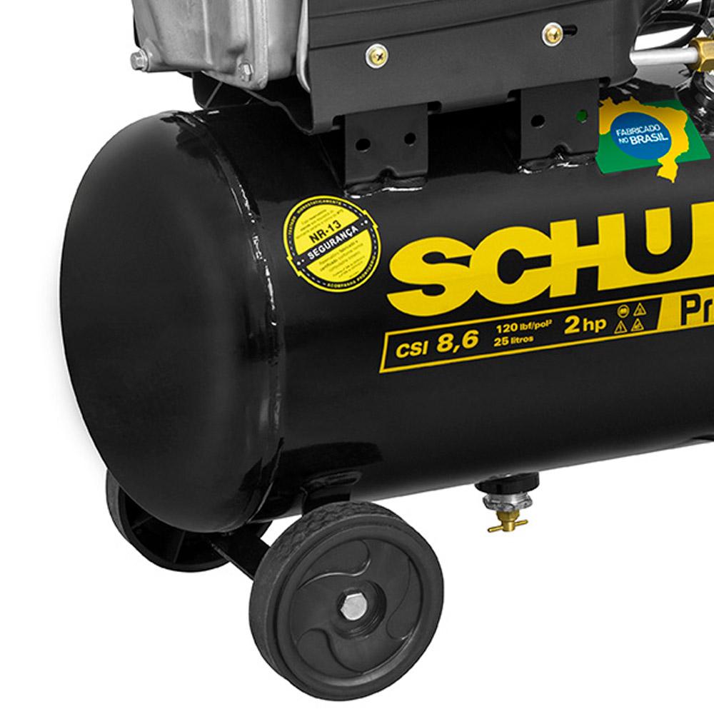 Miniatura Compressor de Ar de Pistão 2,0 HP 25 Litros 8,6 Pés Pratiko CSI 8,6|25 SCHULZ 110V