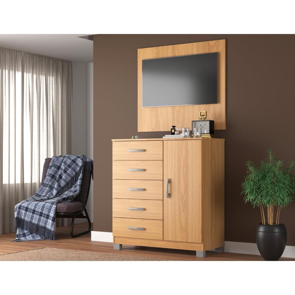 Miniatura Cômoda Sapateira 1 Porta 5 Gavetas com Pés + Painel Tv até 43 Polegadas Cinnamomo