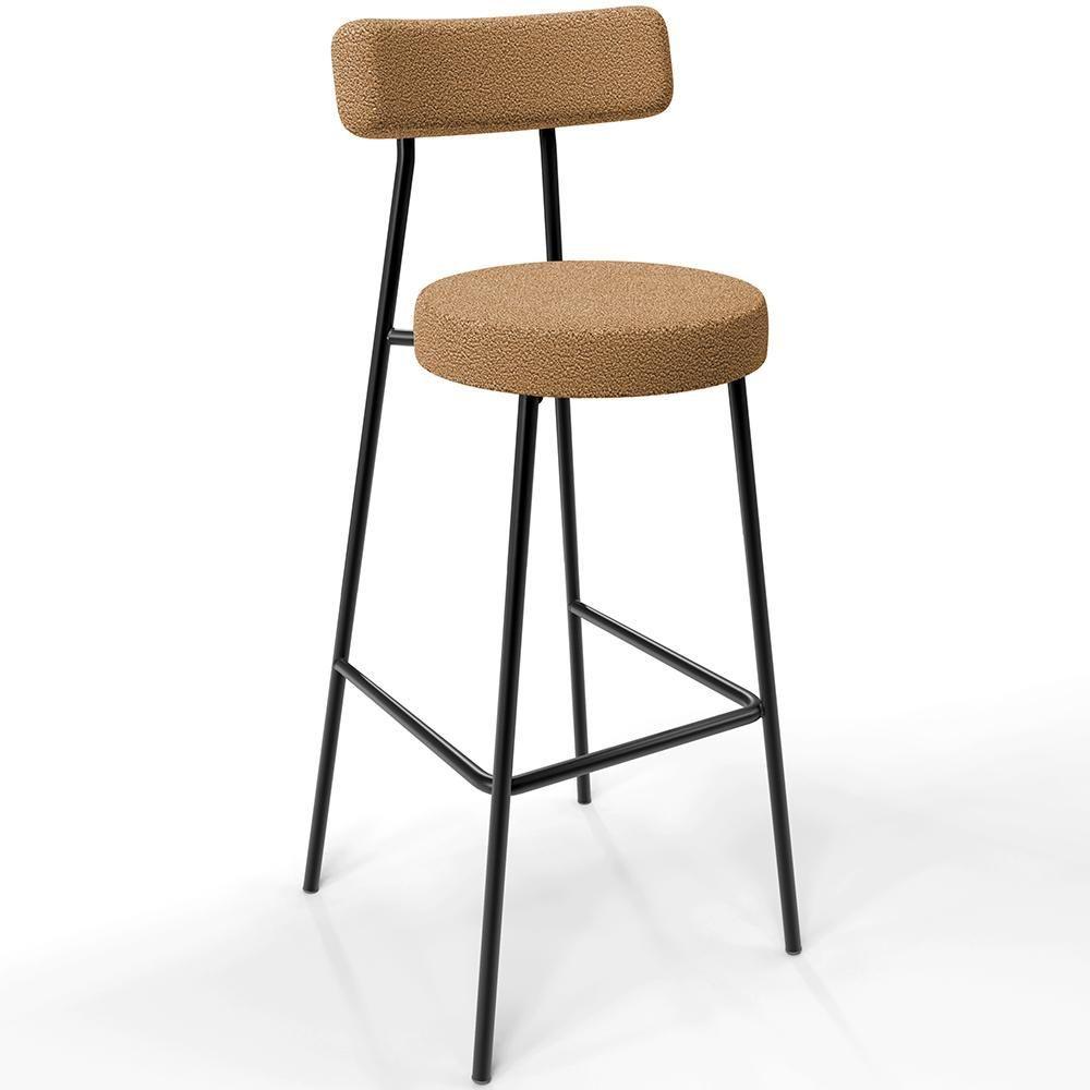 Miniatura Banqueta Alta Bar Cozinha Sala De Jantar Estrutura Em Aço Milão L02 Bouclê Mostarda