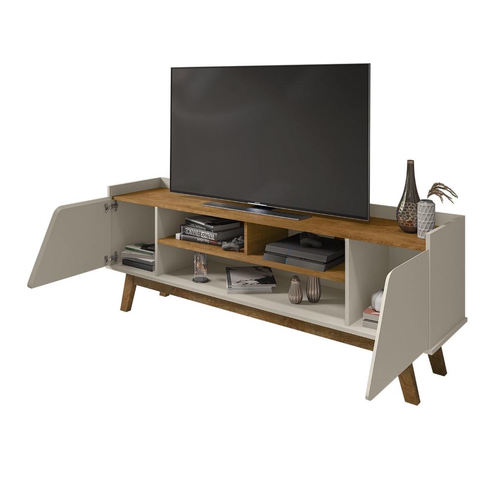 Miniatura Rack Para TV Até 65 Polegadas 2 Portas 3 Nichos Decor Móveis Bechara Off White/Naturalle