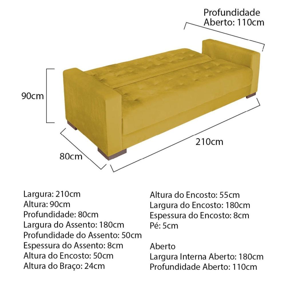 Miniatura Sofá Cama 3 Lugares Suede Ipanema Amarelo