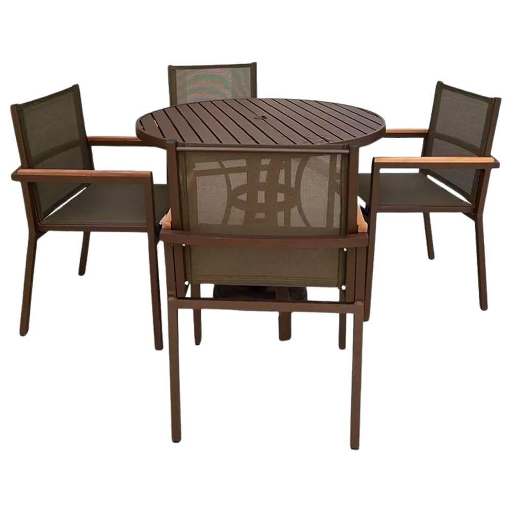 Miniatura Jogo Conjunto De Mesa Aluminio 4 Cadeiras De Piscina Jardim Marrom