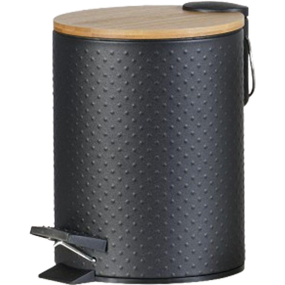 Miniatura Lixeira Classic Aço Inox Tampa Em Bambu 5l 25x20x20cm Preto