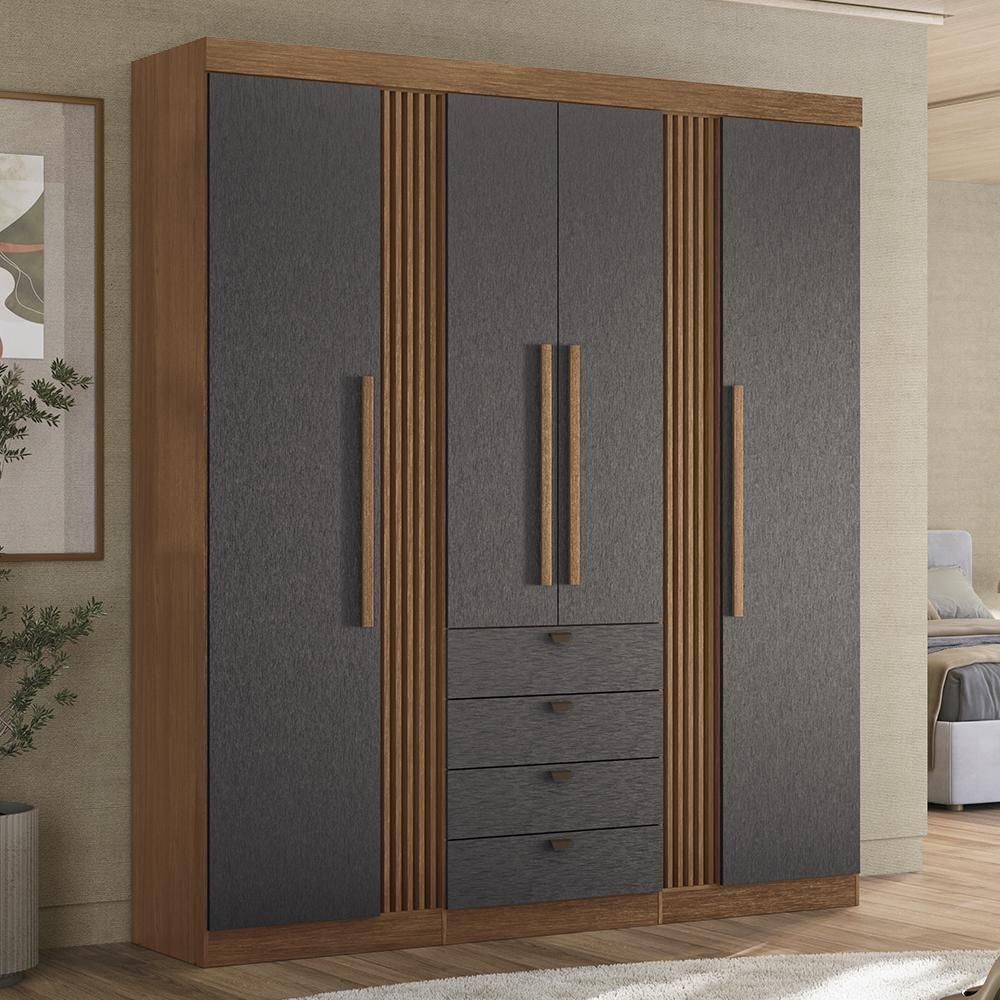 Miniatura Guarda Roupa Aurora 4.4 Ripado 4 Portas E 4 Gavetas Jatobá-grafite - Santos Andirá Jatobá-grafite