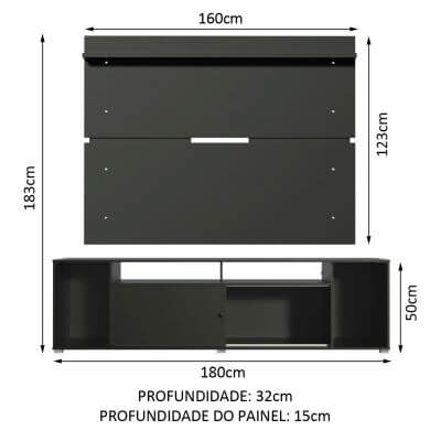 Rack Madesa Cancun e Painel para TV até 65 Polegadas - Preto Cor:Preto