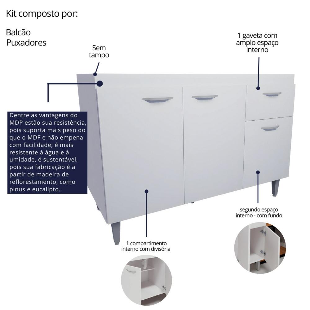 Miniatura Balcão de Pia Cozinha 120cm Armário Gabinete Morgana Branco