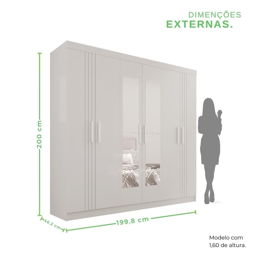 Miniatura Guarda-roupa 4 Gavetas 6 Portas com Espelho Lisboa Branco