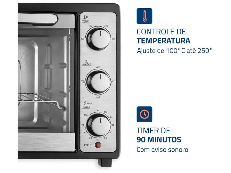 Miniatura Forno Elétrico de Bancada Mondial Multifuncional 52L Preto e Prata Grand Family II FRN-52-B Preto e Inox - 110V