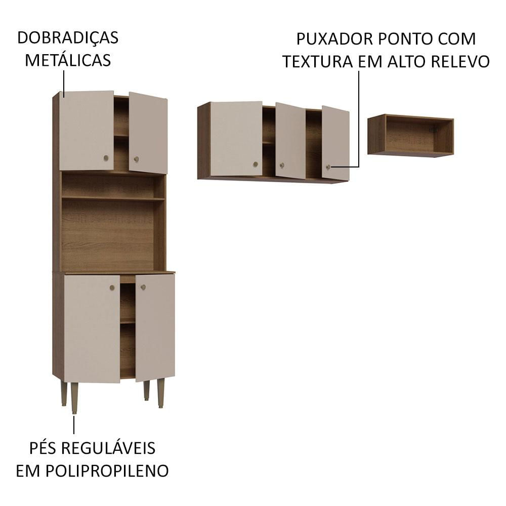 Miniatura Armário de Cozinha Compacta Quiosque 235cm Rustic/Crema Gourmet Madesa 01 Rustic/Crema