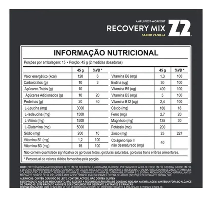 Miniatura Recovery Mix Z2 Pós Treino 675G Sabor Vanilla