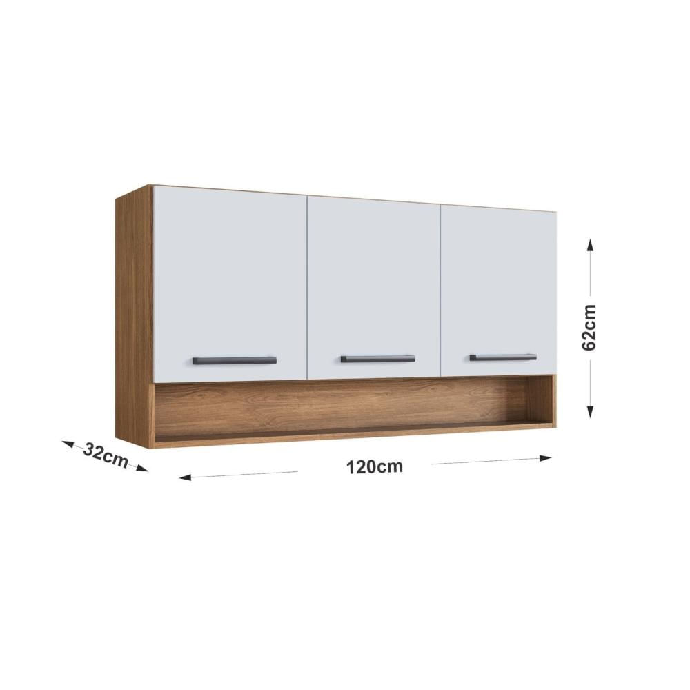 Miniatura Armário Aéreo de Cozinha 3 Portas e Nicho Giovanna Freijó/Branco