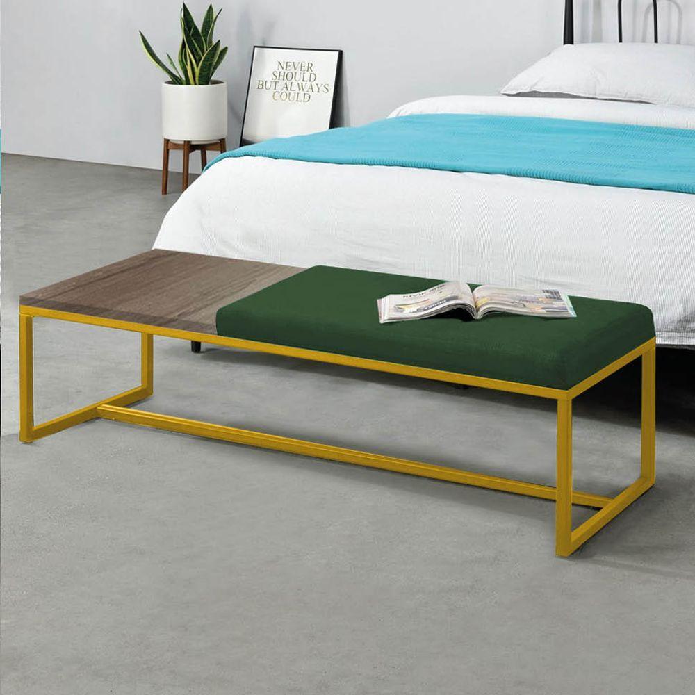 Miniatura Calçadeira Recamier Londres 160cm Dourado Suede Verde Mdf Rústico - Ahazzo Móveis