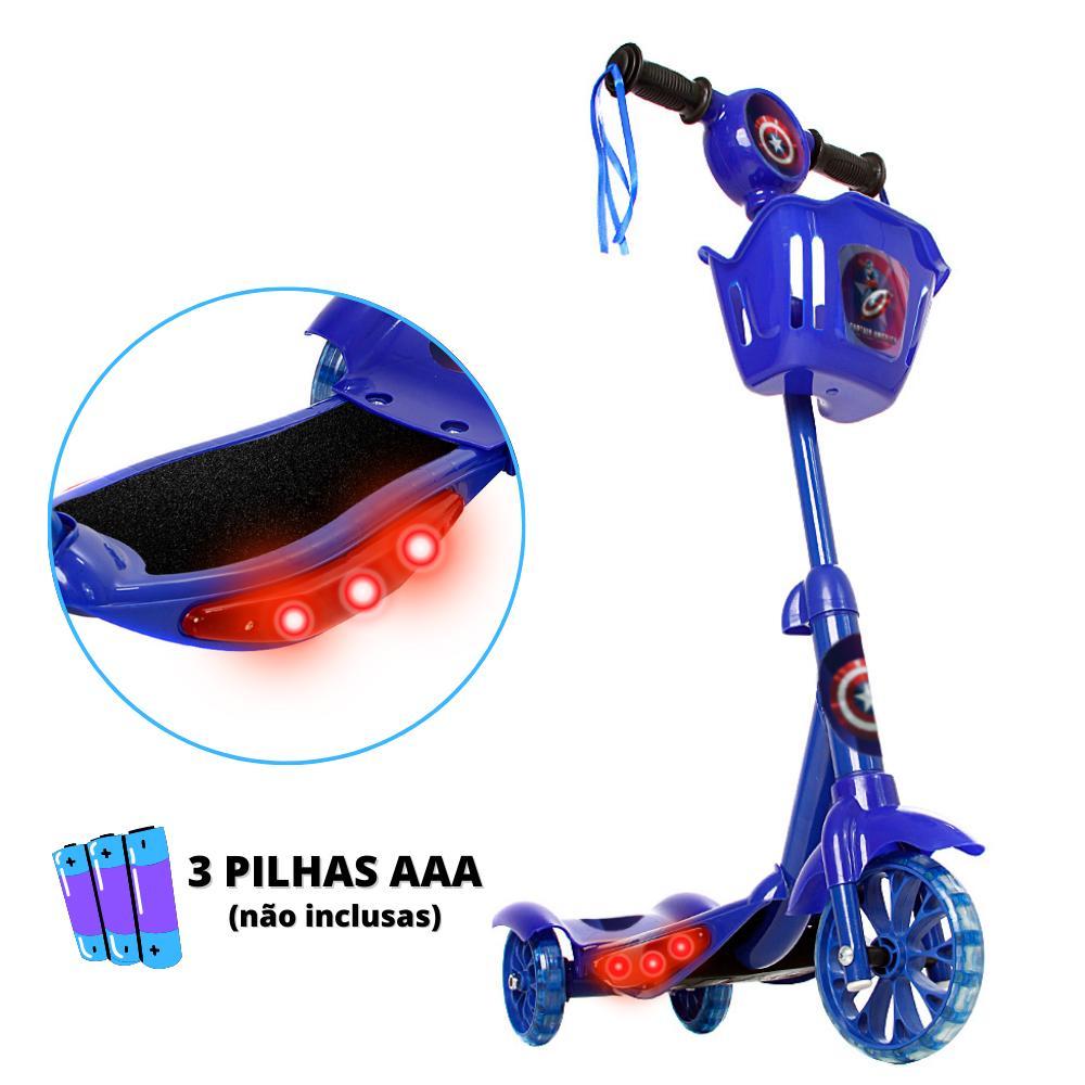 Miniatura Brinquedo Patinete Capitão América Scooter 3 Rodas C Cesta.