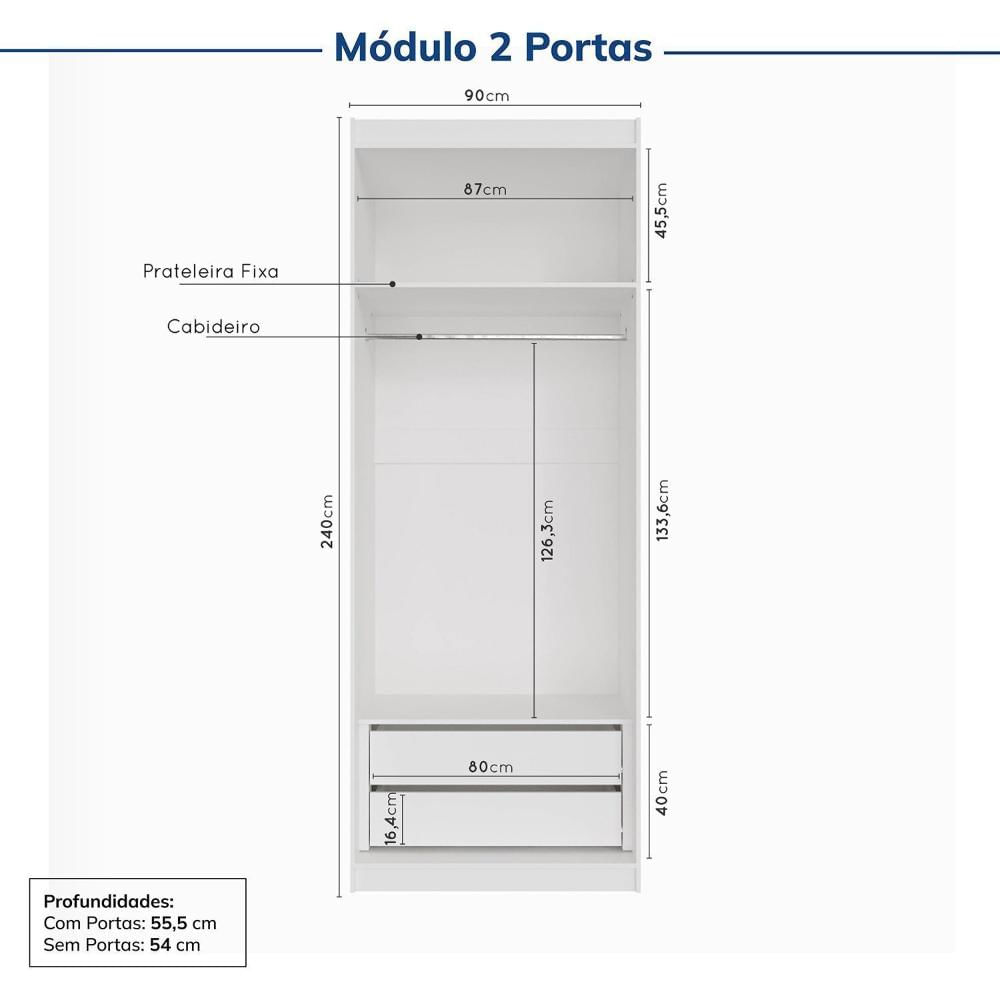 Guarda-roupa Modulado de Canto 10 Portas 6 Peças Hera Cabecasa Madeiramadeira Branco Geada/Cinza