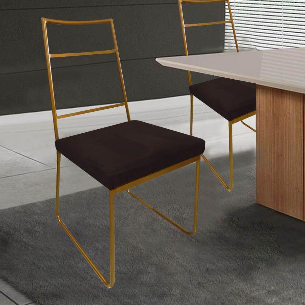 Miniatura Kit 06 Cadeiras Sala De Jantar Stark Ferro Dourado Sintético Marrom - Amey Decor