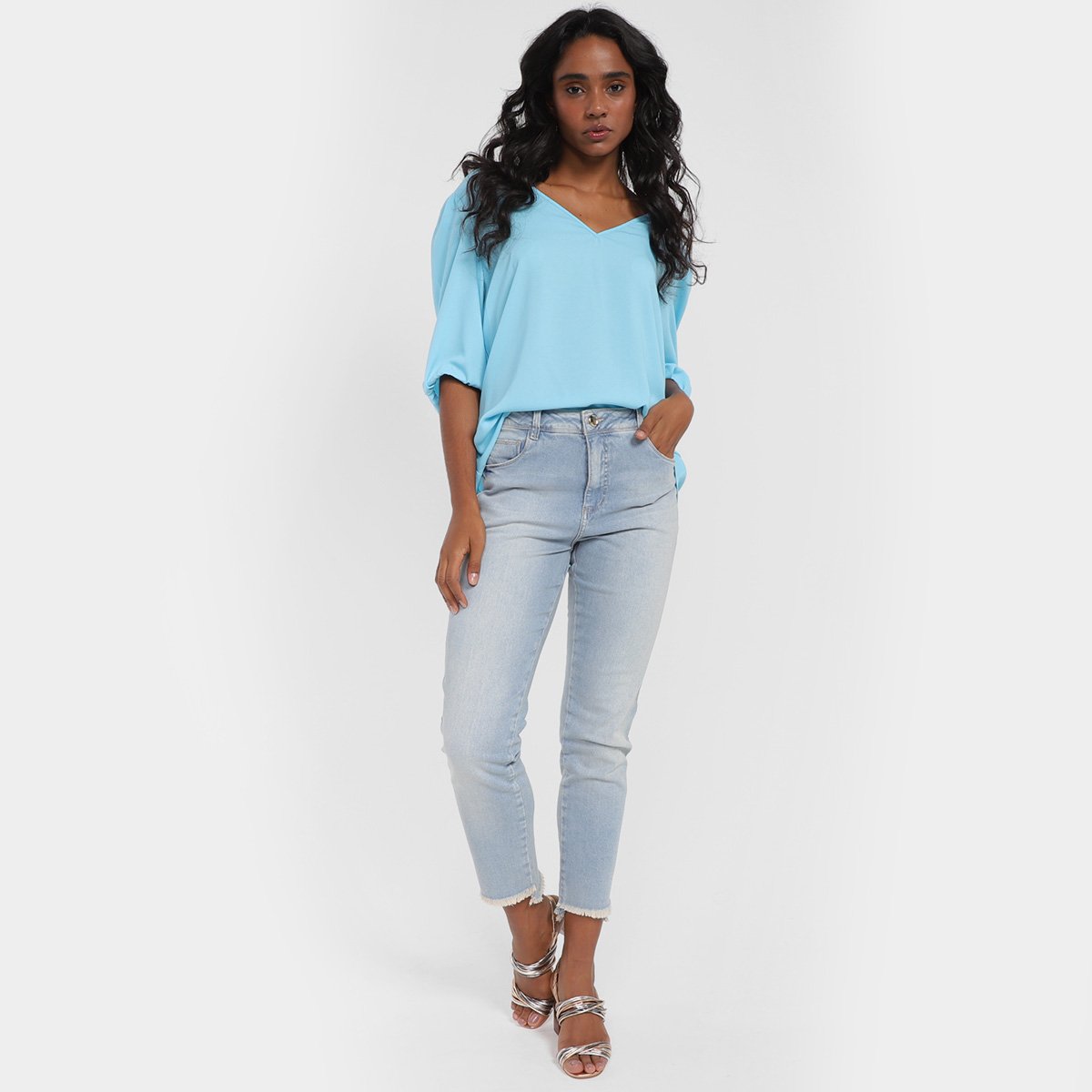 Miniatura Calça Jeans Morena Rosa Giane Cigarrete Feminina Azul Claro - 36