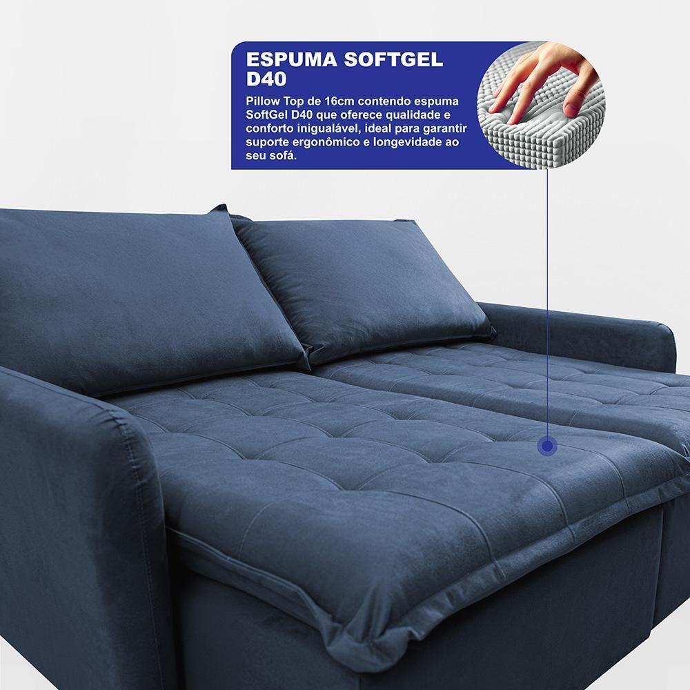 Miniatura Sofá Sem Caixa Retrátil 1,60m Softgel Luna Velusoft Azul Cama Inbox