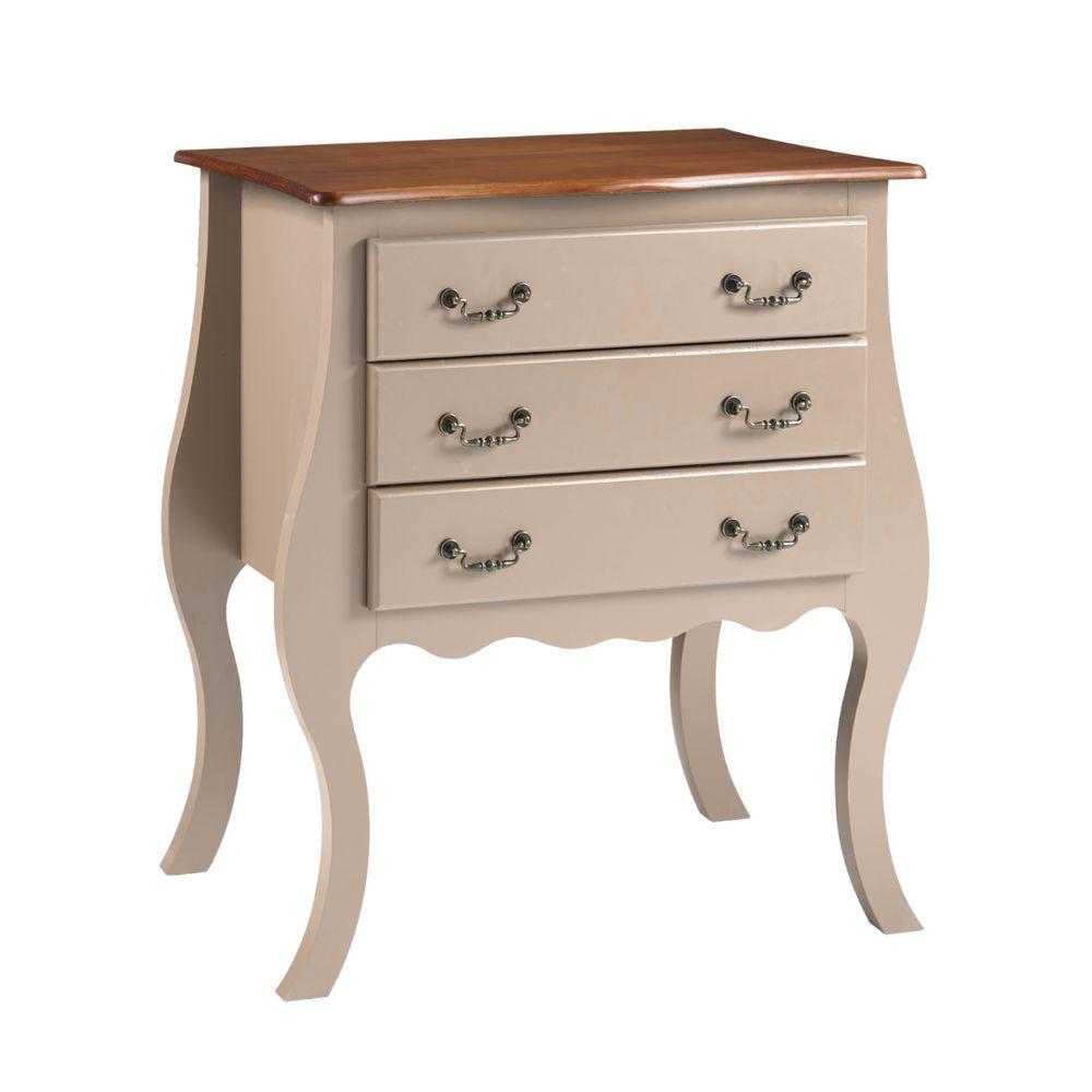 Miniatura Cômoda Bombê 3 Gavetas - Pés Luiz Xv Amendoa Com Imbuia Glazer