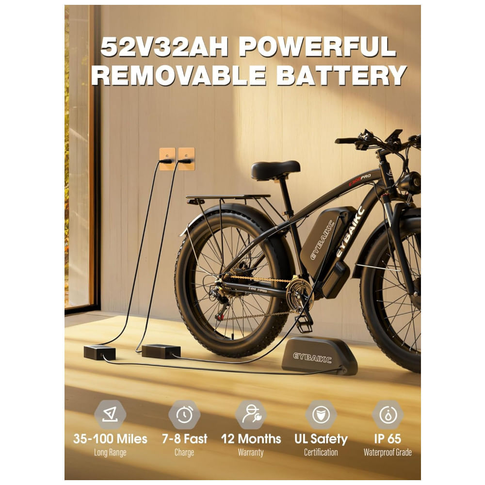 Miniatura Bicicleta Elétrica para Adultos EYBAIKC C5PRO Preto 5000W Pico Motor Duplo 52V