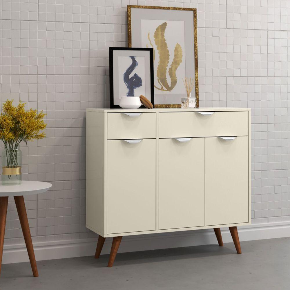 Miniatura Aparador Retrô 2 Gavetas 3 Portas Off White Branco