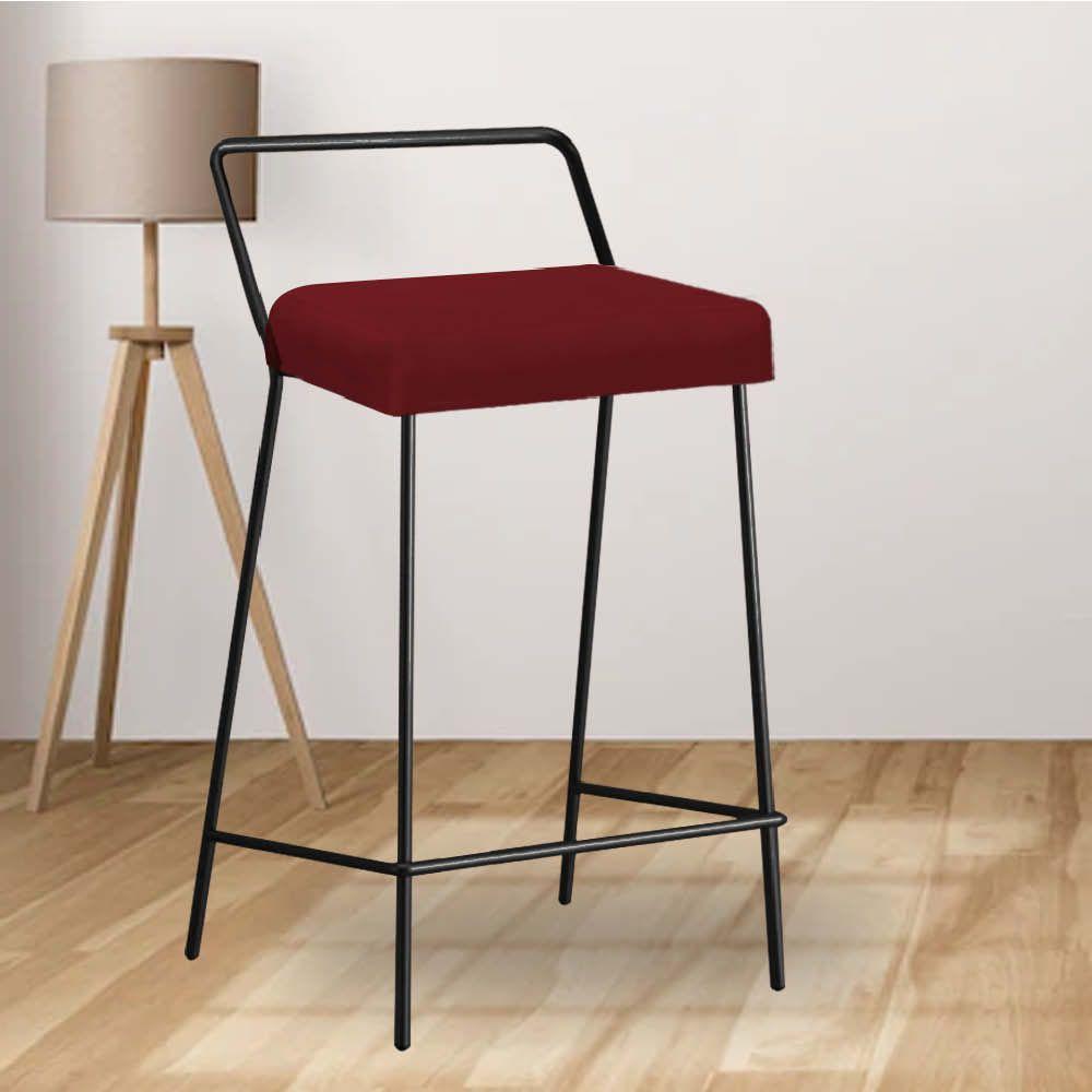 Miniatura Banqueta Alta Com Encosto Donna Industrial Cozinha Bistrô Ferro Preto Sintético Vermelho