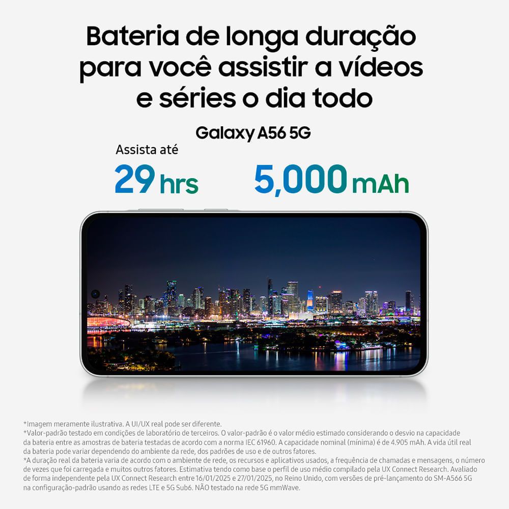 Smartphone Samsung Galaxy A56 5G Preto, 128GB, 8GB RAM e Câmera Tripla 50MP + 12MP + 5MP BIVOLT