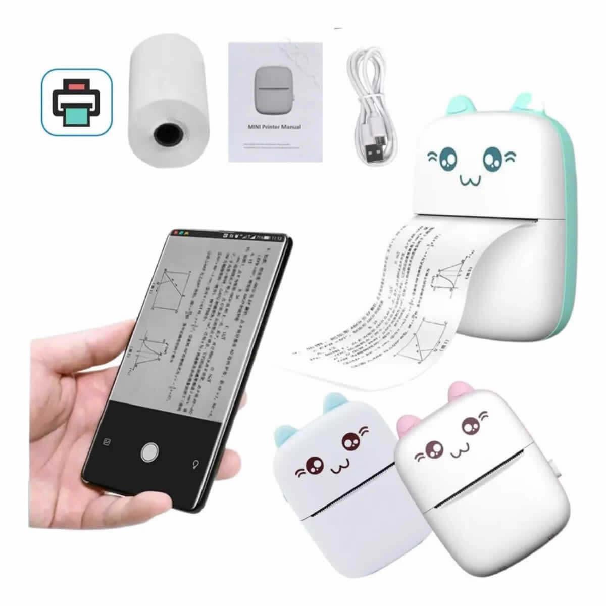 Miniatura Mini Impressora Térmica Portátil Sem Fio Bt 200Dpi Imprime