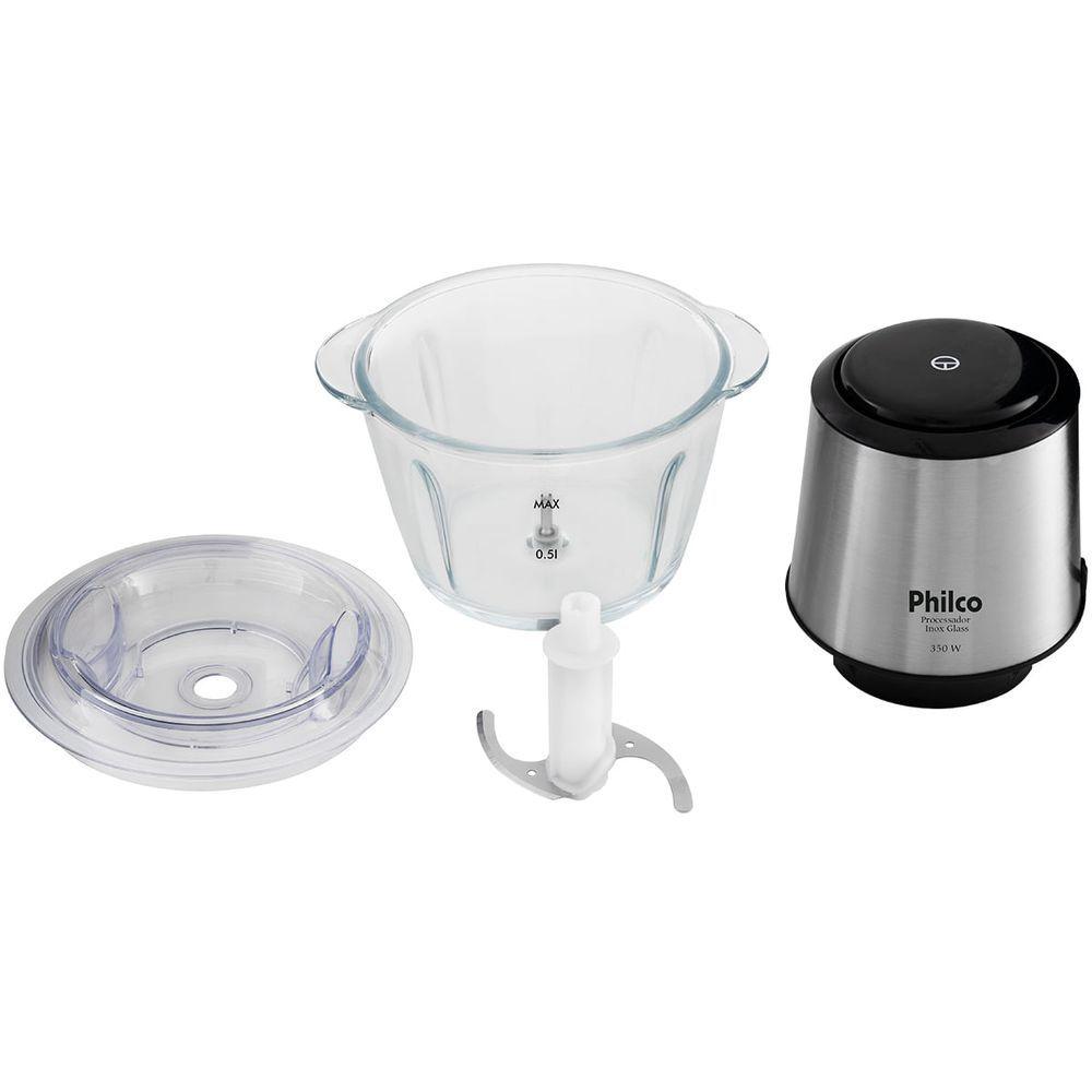 Miniatura Processador Philco Inox Glass 1,2L 350W Função Pulsar PPS01I 220V
