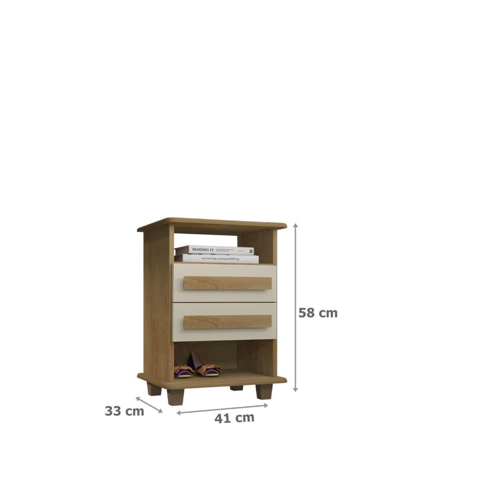 Miniatura Mesa de Cabeceira 2 Gavetas 2 Nichos Turim Cinamomo/Off White
