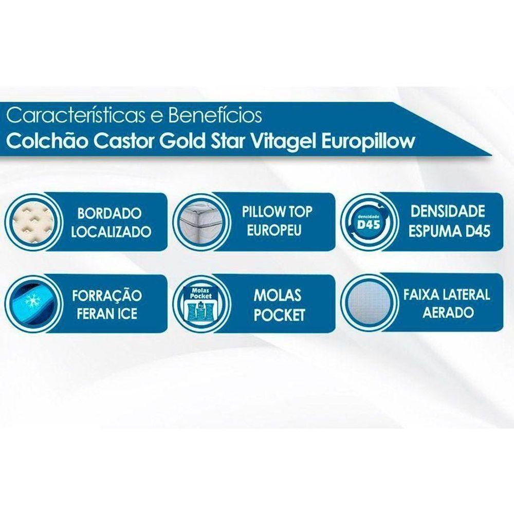 Miniatura Colchão Queen Molas Ensacadas Visco Gel Pocket Gold Star Vitagel Euro Pillow (158x198x32) - Castor