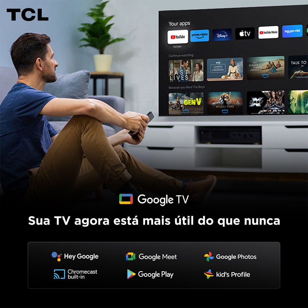 Miniatura Smart TV TCL 4K QLED 55" Polegadas com Google Assistente, Dolby Atmos e Design Sem Bordas - 55P8K Bivolt