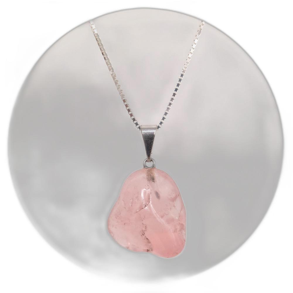 Miniatura Pingente Prata 925 Quartzo Rosa - Natural E Legítimo