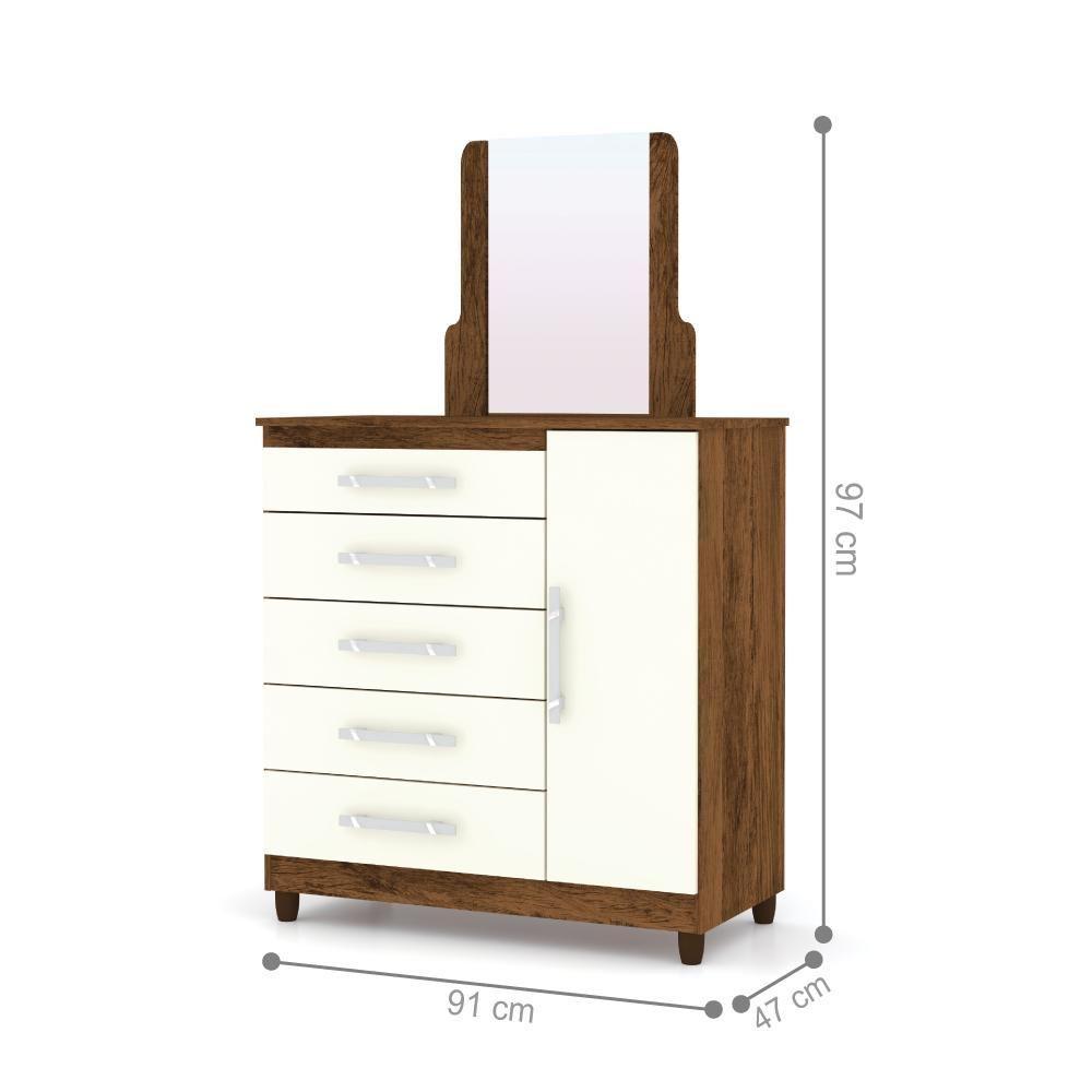 Cômoda Com Sapateira Com Espelho Cronus Imbuia Rústico Champanhe