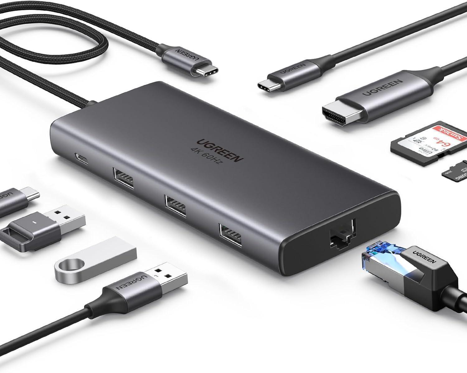 HUB USB-C 3.2 A 10 Porte (8 USB-A + 2 USB-C) 10Gbps - Alimentatore 65W Incluso - Trasferimento Dati Veloce E Ricarica - 2