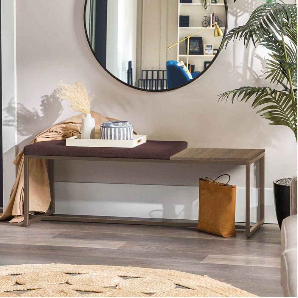 Miniatura Banco Recamier Puff 160cm Industrial Marrom Suede Marrom Tampo Quadrado Mdf Caramelo