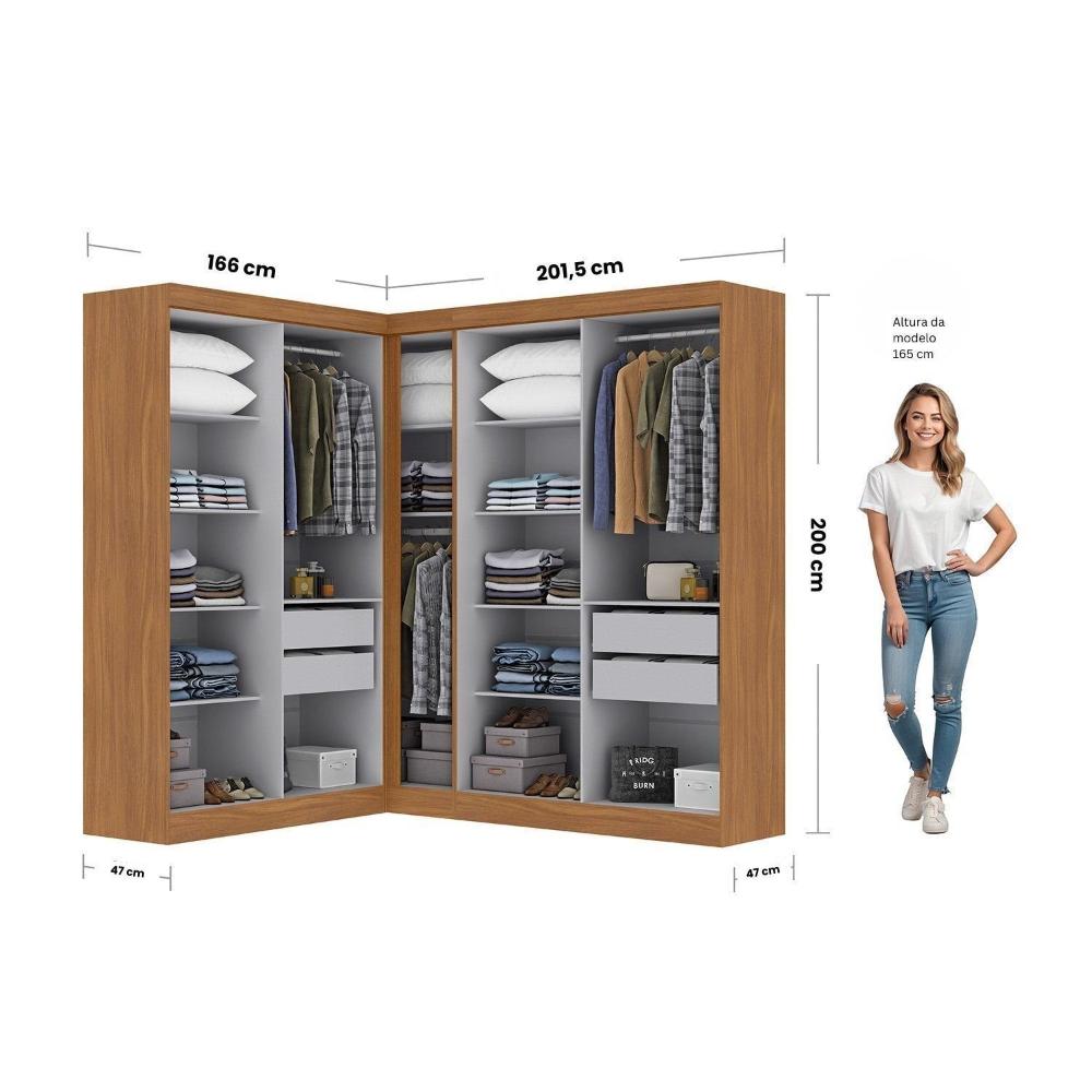 Miniatura Guarda-roupa Modulado de Canto 9 Portas e 4 Gavetas Paris Cinamomo/Off White