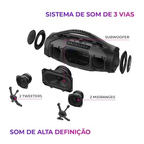 Miniatura Caixa de Som Aiwa Boombox Plus com 3 Alto-falantes Bivolt e com Proteção IP66 Contra Água e Poeira AWS-BBS-01B - 200W