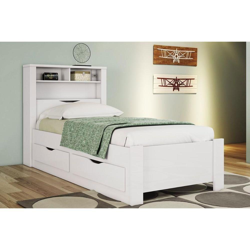 Cama Solteiro Invcta + Pérola Polar + Guarda Roupa Veneza Luxo Branco