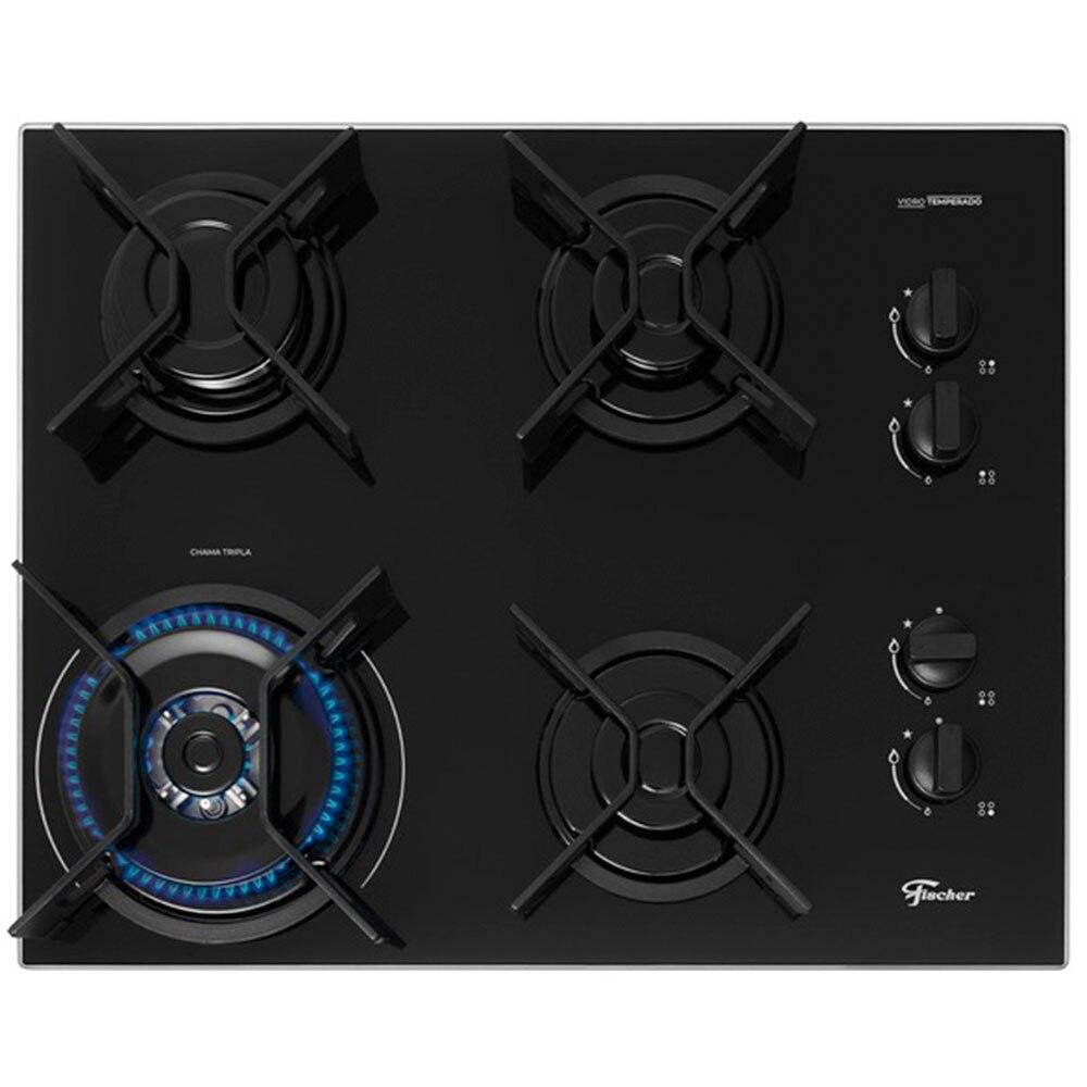 Miniatura Cooktop 4 Bocas Fischer Chama Tripla Superautomático, Preto