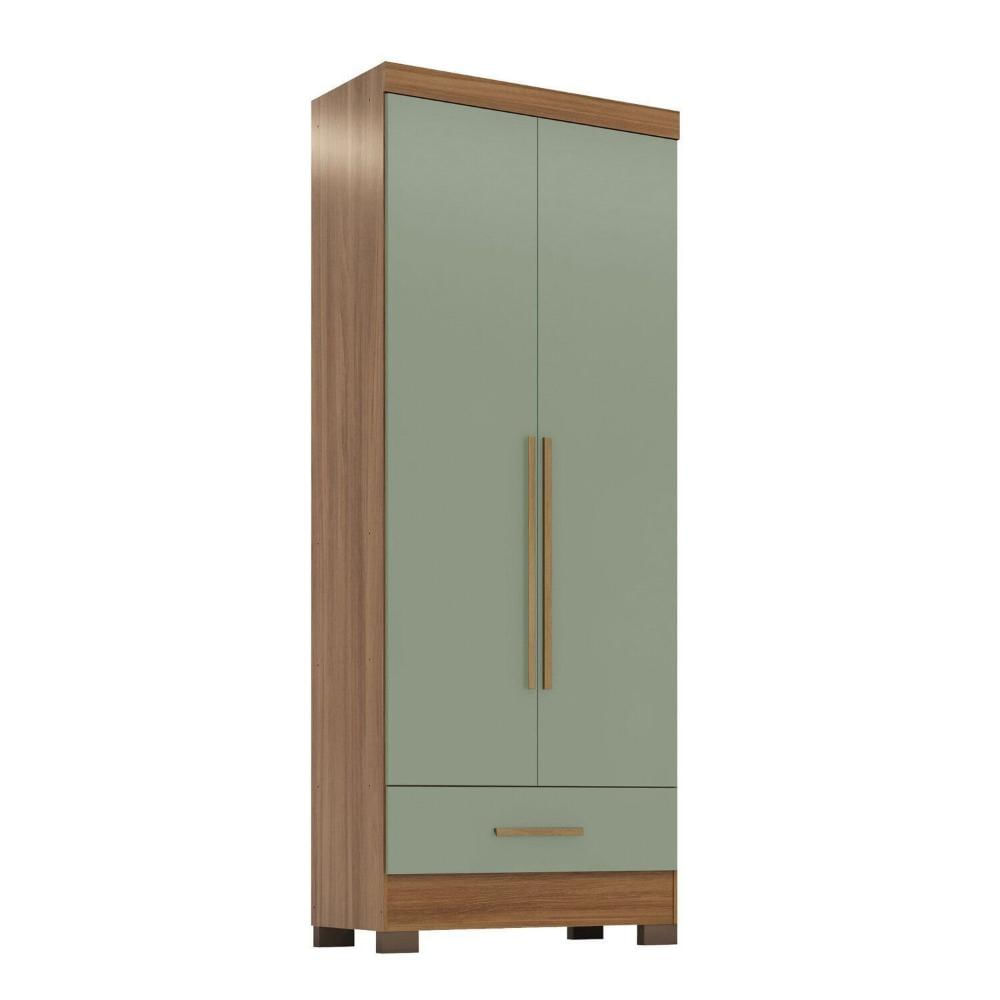 Miniatura Guarda-roupa 2 Portas 1 Gaveta Smart Plus Espresso Móveis Cinamomo / Verde