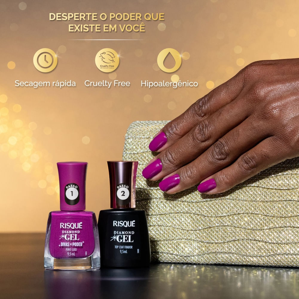 Esmalte Risqué Diamond Gel Divas no Poder Puro Luxo 9,5ml