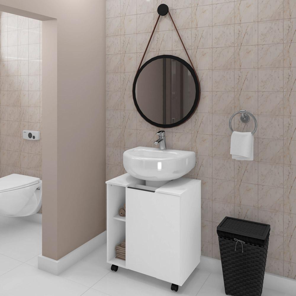 Miniatura Gabinete De Coluna Para Banheiro Branco C/ Espelho 54Cm Preto