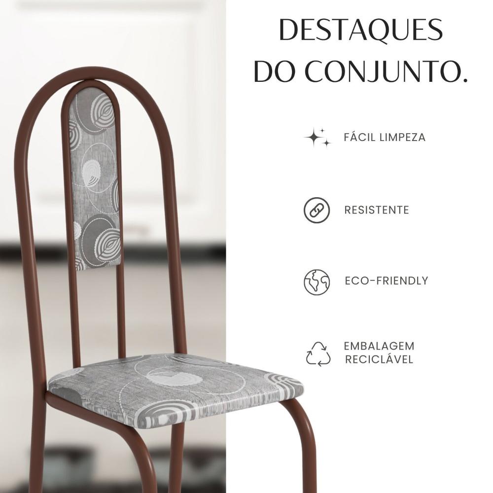Conjunto Sala de Jantar Mesa Redonda 70cm Tampo Granito Topázio 4 Cadeiras Linda Yescasa Paraopeba/Marrom